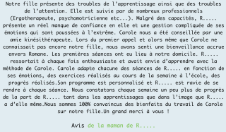 avis d'une maman sur l'accompagnement individualié proposé par Carole JACQUOT